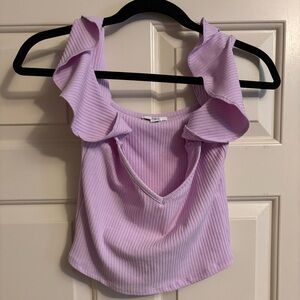 Bar III Women’s V-Neck Flutter-Sleeve Ribbed Crop Top, Lavendar, Small